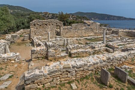 Panorama to Ruins of ancient church in Archaeological site of Aliki, Thassos island,  East Macedonia and Thrace, Greeceの写真素材