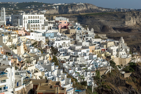 Amazing panorama to town of Fira and Prophet Elias peak, Santorini island, Thira, Cyclades, Greeceのeditorial素材