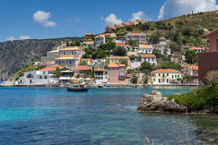 Panorama of Assos village and beautiful sea bay, Kefalonia, Ionian islands, Greeceの写真素材
