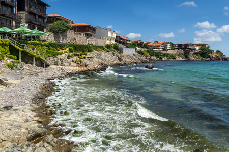 Ancient fortifications, small beach and old houses in Sozopol, Burgas Region, Bulgariaのeditorial素材