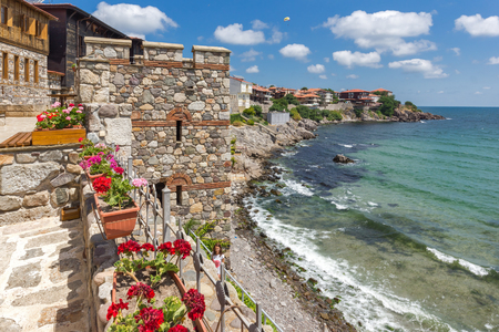 Amazing panorama with Ancient fortifications in old town of Sozopol, Burgas Region, Bulgariaのeditorial素材