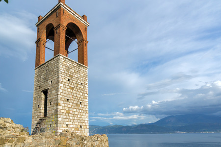 Clock tower in Nafpaktos town, Western Greeceの写真素材