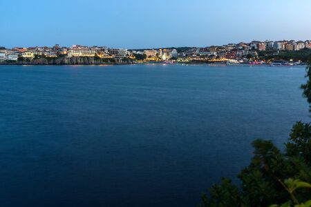 Twinlight view of beach and new part of Sozopol, Burgas Region, Bulgariaの写真素材