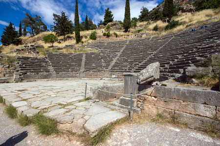 Panoramic view of Ancient Greek archaeological site of Delphi,Central Greeceのeditorial素材