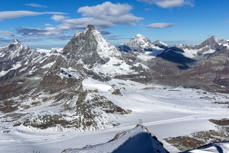 Winter panorama of mount Matterhorn, Canton of Valais, Alps, Switzerlandの写真素材