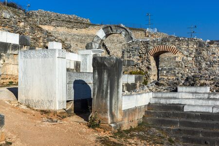 Ruins of Entrance of Ancient amphitheater in the archeological area of Philippi, Eastern Macedonia and Thrace, Greeceのeditorial素材