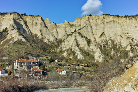 The sand pyramids near ancient Melnik town, Blagoevgrad region, Bulgariaのeditorial素材