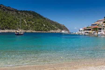 Amazing Seascape of beach of Assos village and beautiful sea bay, Kefalonia, Ionian islands, Greece