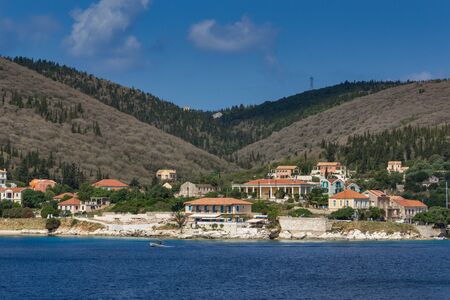 FISKARDO, KEFALONIA, GREECE - MAY 25  2015:  Amazing Panorama of town of Fiskardo, Kefalonia, Ionian islands, Greeceのeditorial素材