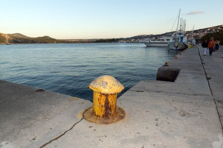 ARGOSTOLI, KEFALONIA, GREECE - MAY 25  2015:  Sunset view of Embankment and port of Argostoli, Kefalonia, Ionian islands, Greeceのeditorial素材
