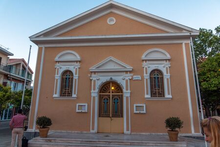 ARGOSTOLI, KEFALONIA, GREECE - MAY 25  2015:  Sunset view of church in the town of Argostoli, Kefalonia, Ionian islands, Greeceのeditorial素材