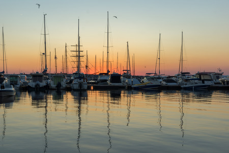 SOZOPOL, BULGARIA - JULY 11, 2016: Sunset at the port of Sozopol, Burgas Region, Bulgariaのeditorial素材