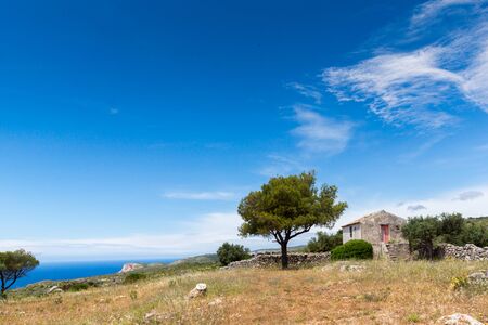 Small church and land  in Zakynthos,Ionian Islands, Greeceの写真素材
