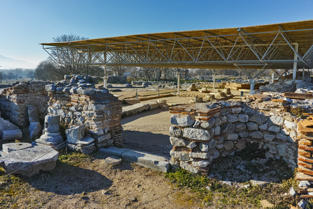 Ruins of octagon church in the archeological area of ancient Philippi, Eastern Macedonia and Thrace,...