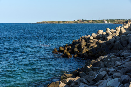Breakwater on the port of town of Tsarevo, Burgas Region, Bulgariaの写真素材