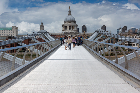 LONDON, ENGLAND - JUNE 15 2016: St. Paul's Cathedral and Millennium bridge, London, England, Great Britainのeditorial素材