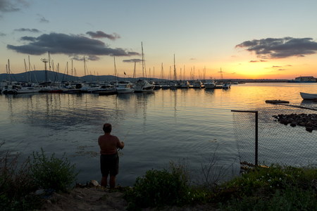 SOZOPOL, BULGARIA - JULY 13, 2016: Amazing Sunset at the port of Sozopol, Burgas Region, Bulgariaのeditorial素材
