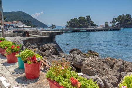 PARGA, GREECE JULY 17, 2014: Amazing Panoramic view of town of Parga, Epirus, Greeceのeditorial素材