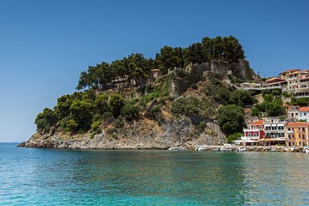 PARGA, GREECE JULY 17, 2014: Amazing Panoramic view of town of Parga, Epirus, Greeceのeditorial素材