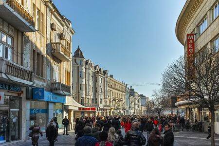 PLOVDIV, BULGARIA - JANUARY 2 2017: Knyaz Alexander I street in city of Plovdiv, Bulgariaのeditorial素材