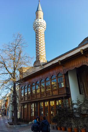 PLOVDIV, BULGARIA - JANUARY 2 2017: Dzhumaya Mosque and cental street in city of Plovdiv, Bulgariaのeditorial素材
