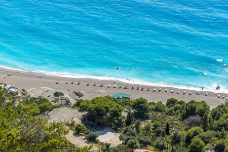 Seascape of Blue Waters of Gialos Beach, Lefkada, Ionian Islands, Greeceの写真素材