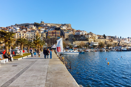Panoramic view of port and Old town of Kavala, East Macedonia and Thrace, Greeceのeditorial素材
