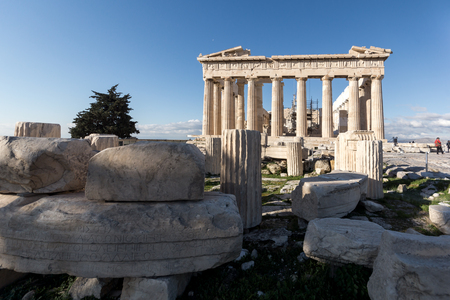 ATHENS, GREECE - JANUARY 20 2017:  Amazing view of The Parthenon in the Acropolis of Athens, Attica, Greeceのeditorial素材
