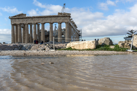 ATHENS, GREECE - JANUARY 20 2017:  Amazing panorama of The Parthenon in the Acropolis of Athens, Attica, Greeceのeditorial素材