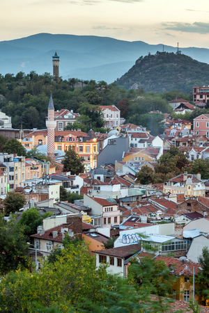 PLOVDIV, BULGARIA - SEPTEMBER 2 2016:  Sunset view of city of Plovdiv from Nebet tepe hill, Bulgariaのeditorial素材