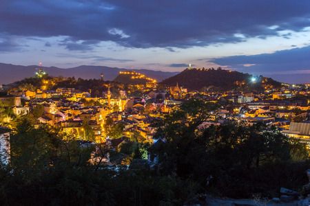 PLOVDIV, BULGARIA - SEPTEMBER 2 2016:  Sunset view of city of Plovdiv from Nebet tepe hill, Bulgariaのeditorial素材