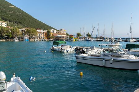 VASILIKI, LEFKADA, GREECE JULY 16, 2014: Panorama of Village of Vasiliki, Lefkada, Ionian Islands, Greeceのeditorial素材