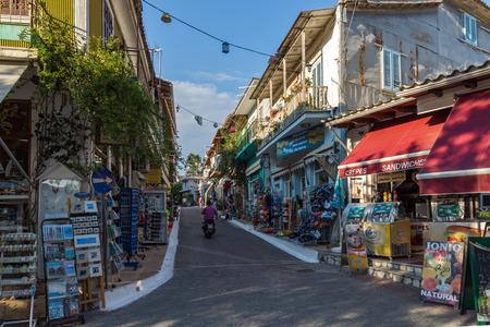 VASILIKI, LEFKADA, GREECE JULY 16, 2014: Panorama of Village of Vasiliki, Lefkada, Ionian Islands, Greeceのeditorial素材