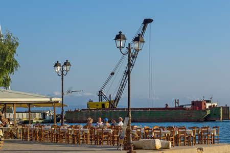 VASILIKI, LEFKADA, GREECE JULY 16, 2014: Panorama of Village of Vasiliki, Lefkada, Ionian Islands, Greeceのeditorial素材