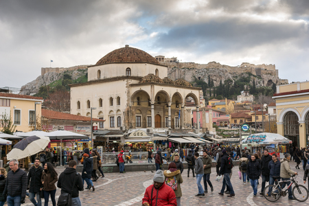 ATHENS, GREECE - JANUARY 20 2017:  Panorama of Monastiraki square, Athens, Attica, Greeceのeditorial素材