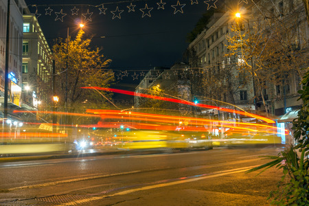 ATHENS, GREECE - JANUARY 20, 2017: Night photo of Street in Athens, Attica, Greeceのeditorial素材