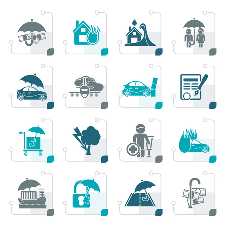 Stylized Insurance and risk icons - vector icon setのイラスト素材