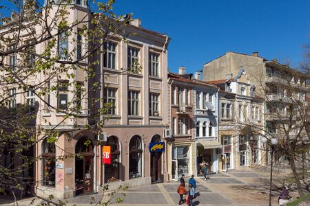 SHUMEN, BULGARIA - APRIL 10, 2017:  Central pedestrian street bul. Slavyanski in city of Shumen,...