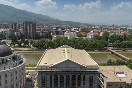 SKOPJE, REPUBLIC OF MACEDONIA - 13 MAY 2017: Panorama to city of Skopje from fortress (Kale fortress) in the Old Town, Republic of Macedoniaのeditorial素材