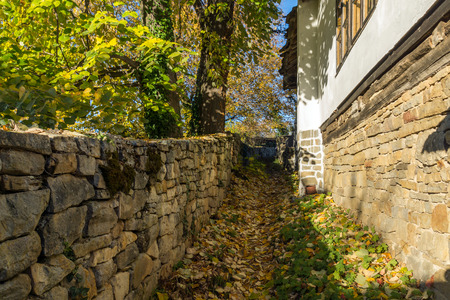 BOZHENTSI, BULGARIA - OCTOBER 29 2016:  Autumn view of Old Houses in village of Bozhentsi, Gabrovo region, Bulgariaのeditorial素材