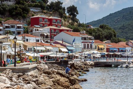 PARGA, GREECE - JULY 17, 2014: Amazing Panoramic view from   embankment of town of Parga, Epirus, Greeceのeditorial素材