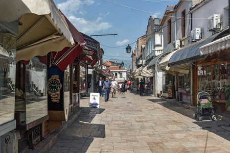 SKOPJE, REPUBLIC OF MACEDONIA - 13 MAY 2017: Typical street in old town of city of Skopje, Republic of Macedoniaのeditorial素材