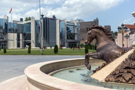 SKOPJE, REPUBLIC OF MACEDONIA - 13 MAY 2017: Fountain in the centre of city of  Skopje, Republic of Macedoniaのeditorial素材