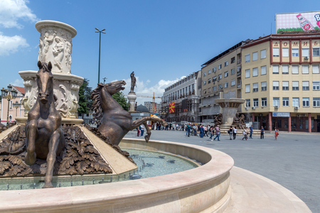 SKOPJE, REPUBLIC OF MACEDONIA - 13 MAY 2017: Fountain in the centre of city of  Skopje, Republic of Macedoniaのeditorial素材
