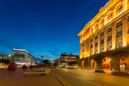 SOFIA, BULGARIA - JULY 21, 2017: Night photo of Independence Square and Hagia Sophia monument in city of Sofia, Bulgariaのeditorial素材