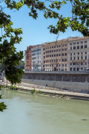 ROME, ITALY - JUNE 22, 2017: Amazing Panoramic view of Tiber River in city of Rome, Italyのeditorial素材