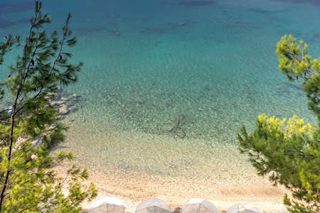 Panoramic view of Elia Beach at Sithonia peninsula, Chalkidiki, Central Macedonia, Greeceの写真素材