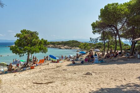 CHALKIDIKI, CENTRAL MACEDONIA, GREECE - AUGUST 26, 2014: Seascape of Karidi Beach Vourvourou at Sithonia peninsula, Chalkidiki, Central Macedonia, Greeceのeditorial素材