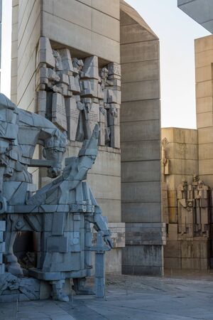 SHUMEN, BULGARIA - APRIL 10, 2017:   Founders of the Bulgarian State Monument near Town of Shumen, Bulgariaのeditorial素材