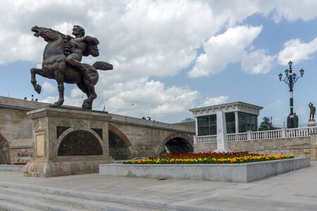 SKOPJE, REPUBLIC OF MACEDONIA - 13 MAY 2017: Skopje City Center, Old Stone Bridge and Vardar River, Republic of Macedoniaのeditorial素材